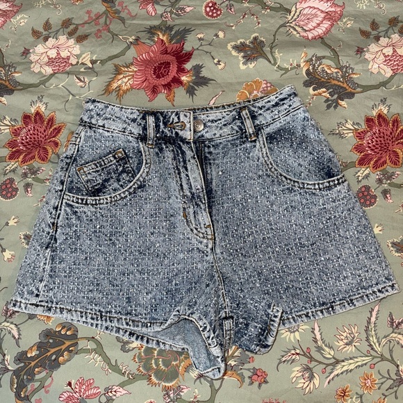 Maje Pants - Maje Rhinestone Studded High Waist Denim Shorts